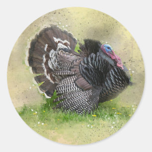 Sticker Rond Turquie sauvage en champ floral