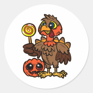 Sticker Rond Turquie Trou Ou Traiter Jour De Thanksgiving Autom