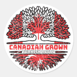 Sticker Rond Turquie Turc Drapeau canadien des racines d'arbre