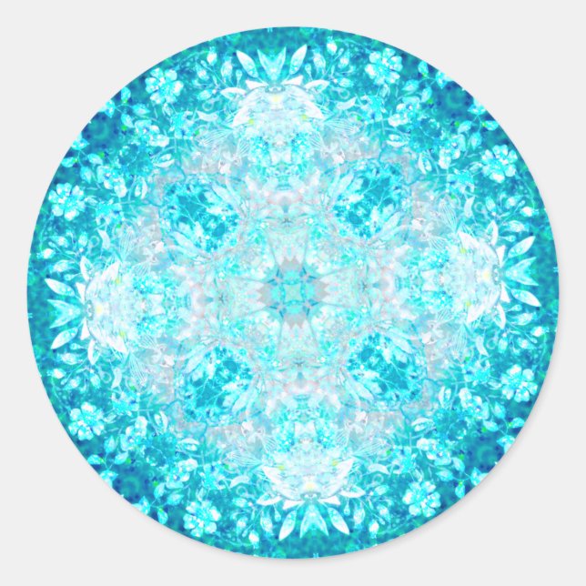 Sticker Rond Turquoise Aqua Blue Floral (Devant)
