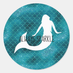 Sticker Rond Turquoise Aqua Blue Parties scintillant Éperche Si