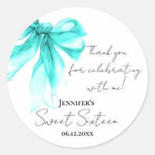 Sticker Rond Turquoise Arc-en-ciel Coquette Script Merci Sweet 