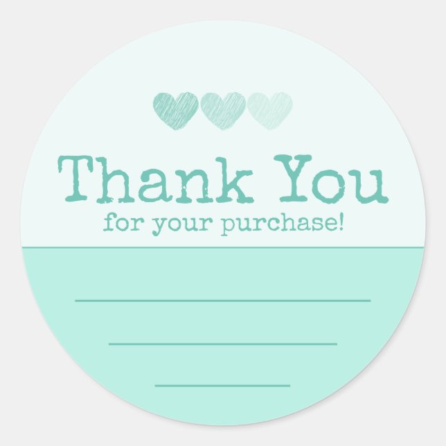 Sticker Rond Turquoise Avec Merci Coeur Pour Votre Achat (Devant)