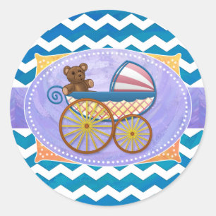 Sticker Rond Turquoise Baby shower Chevron bleu Enveloppez le p