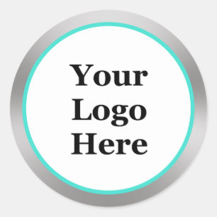 Sticker Rond Turquoise blanc et argent Votre logo ici Modèle