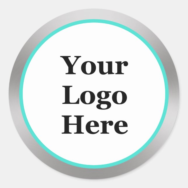 Sticker Rond Turquoise blanc et argent Votre logo ici Modèle (Devant)