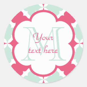 Sticker Rond Turquoise Bleu et Rose carreau rouge motif monogra