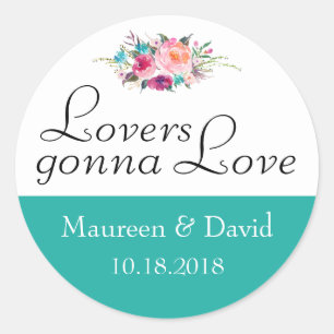 Sticker Rond Turquoise bleu Floral Mariage
