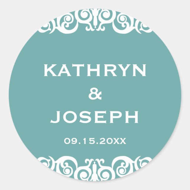 Sticker Rond Turquoise bleu victorien scroll mariage faveur éti (Devant)