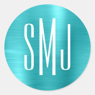 Sticker Rond Turquoise Blue Foil trois lettres Monogramme