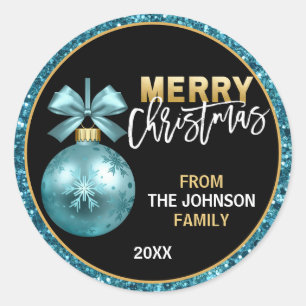 Sticker Rond Turquoise Blue Gold Parties scintillant Joyeux No
