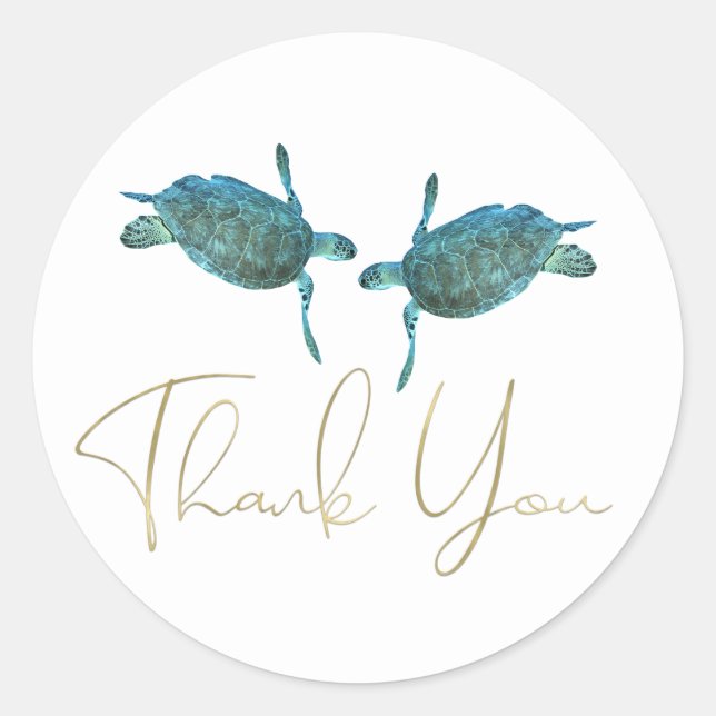 Sticker Rond Turquoise Blue Sea Turtles Elégant Gold Beach Mari (Devant)