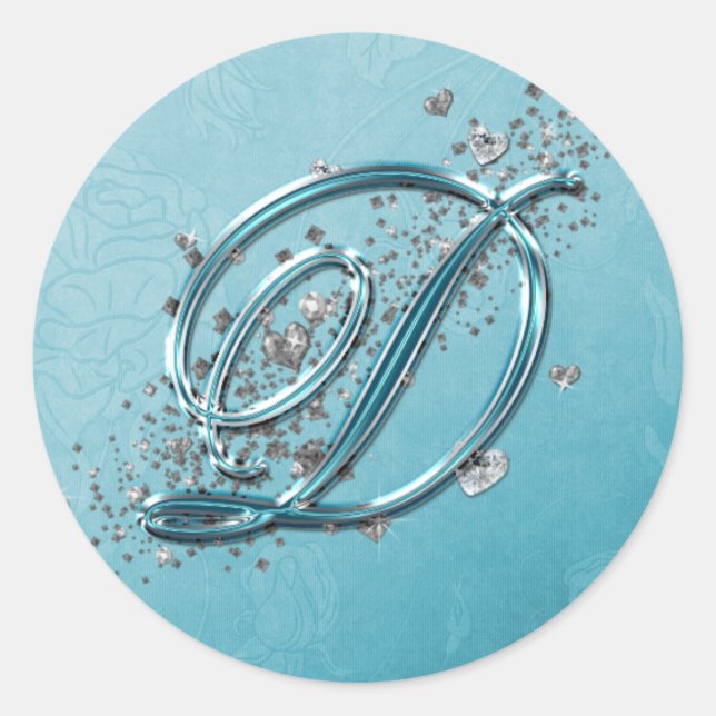 Sticker Rond Turquoise Blue Silver Parties scintillant Script T (Devant)