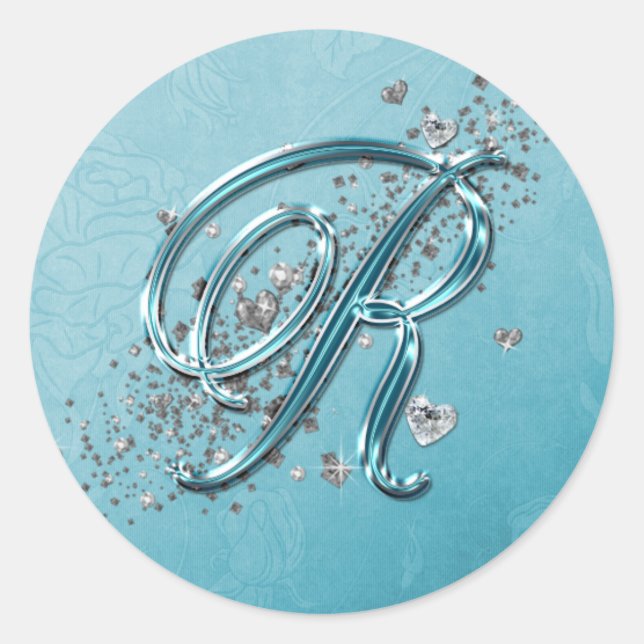 Sticker Rond Turquoise Blue Silver Parties scintillant Script T (Devant)