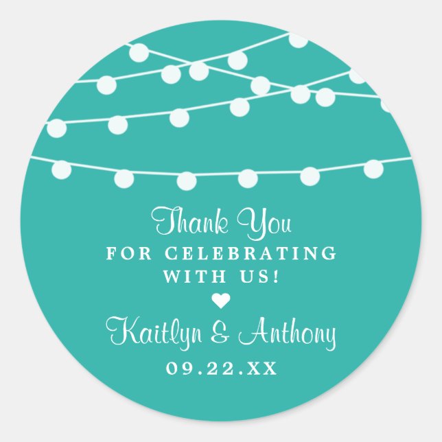 Sticker Rond Turquoise Chaîne Lumières Mariage Faveur (Devant)
