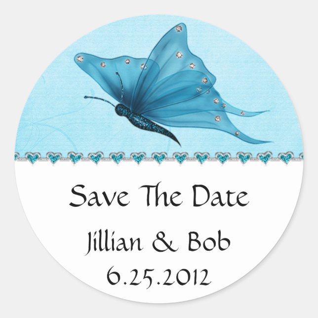 Sticker Rond Turquoise Coeurs Bijoux Bleu Turquoise Papillon Bl (Devant)