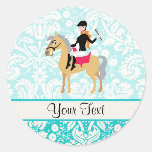 Sticker Rond Turquoise Damask Equestrian