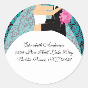 Sticker Rond Turquoise d'autocollant d'adresse de jeune mariée