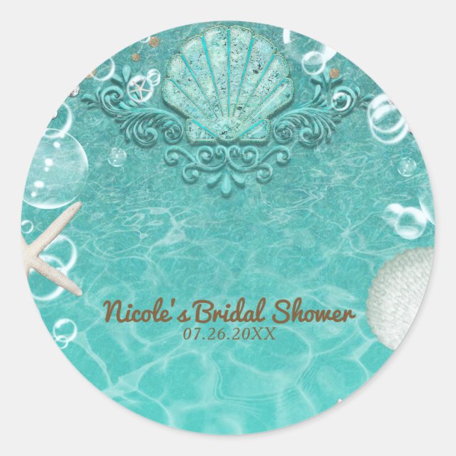 Sticker Rond Turquoise Enchanted Sea Starfish & Bubbles Party F (Devant)
