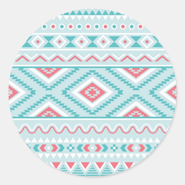 Sticker Rond Turquoise et Motif tribal aztèque rose (Devant)