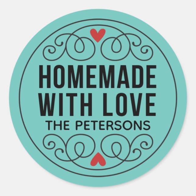 Sticker Rond Turquoise Fait Maison Avec Amour (Devant)