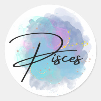 Sticker Rond Turquoise Galaxie Bleue Poissons Constellation Zod