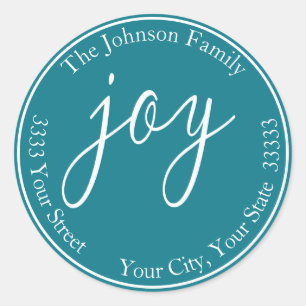 Sticker Rond Turquoise Joy Christmas Round Return Adresse Label