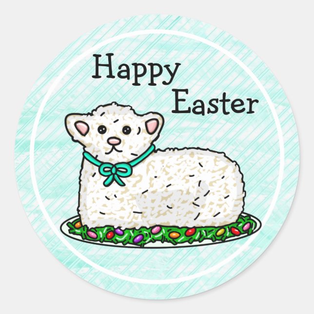 Sticker Rond Turquoise Joyeux Pâques | Gâteau d'agneau (Devant)