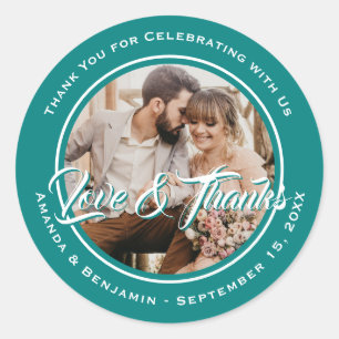 Sticker Rond Turquoise Modern Script Mariage Photo Favoriser