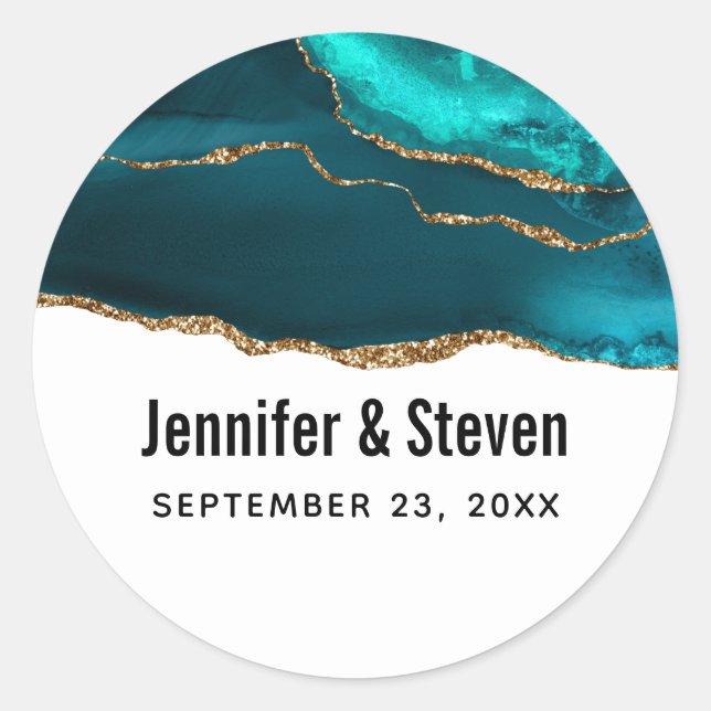 Sticker Rond Turquoise moderne & Gold Agate Abstrait Mariage (Devant)