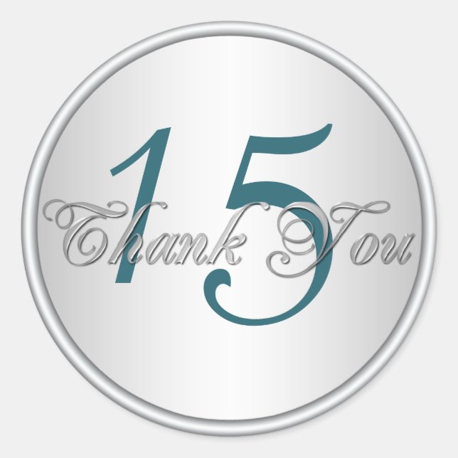 Sticker Rond Turquoise, noir et argent Merci Quinceanera (Devant)