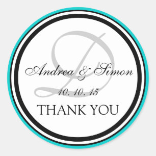 Sticker Rond Turquoise noir Monogramme D Mariage Merci