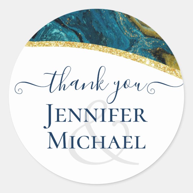 Sticker Rond Turquoise Peacock Blue Gold Agate Mariage (Devant)