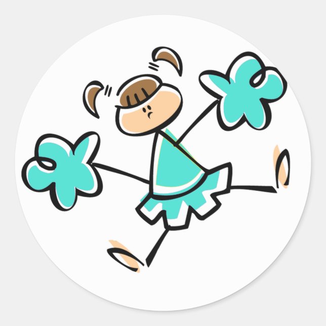 Sticker Rond Turquoise ; Pom-pom girl bleu vert (Devant)