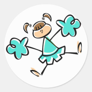 Sticker Rond Turquoise ; Pom-pom girl bleu vert