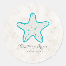 Sticker Rond Turquoise Rustic Starfish Mariage
