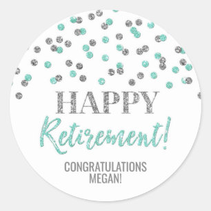 Sticker Rond Turquoise Silver Confetti joyeuse retraite