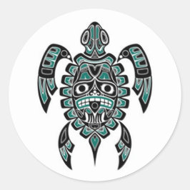 Sticker Rond Turquoise Tortue bleue et noire Haida Spirit