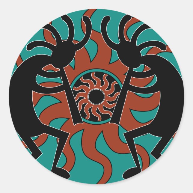Sticker Rond Turquoise Tribal Sun Sud-Ouest Kokopelli (Devant)