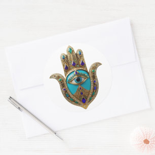 Sticker Rond Turquoise Troisième Oeil Hamsa