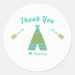 Sticker Rond Turquoise Turquoise Gold Tepee fête d'anniversaire