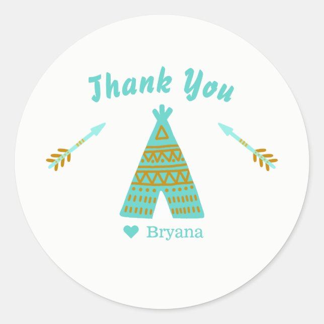 Sticker Rond Turquoise Turquoise Gold Tepee fête d'anniversaire (Devant)