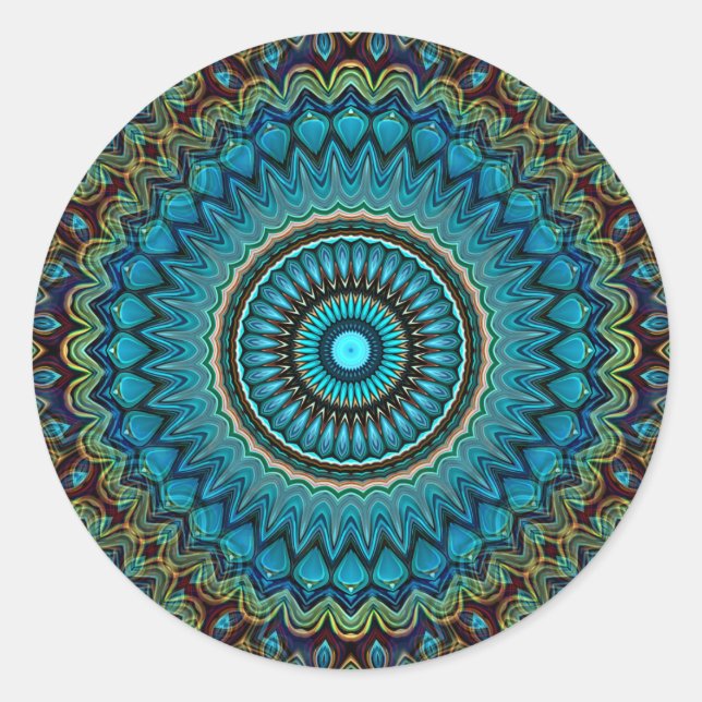 Sticker Rond Turquoise Turquoise Vert Mandala Round Star Motif (Devant)