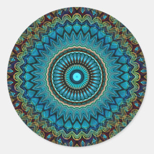 Sticker Rond Turquoise Turquoise Vert Mandala Round Star Motif