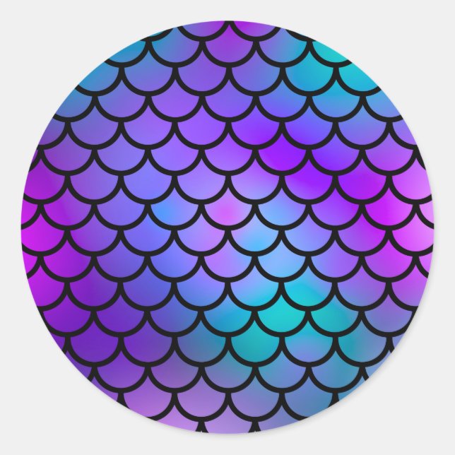 Sticker Rond Turquoise Violet Rose Bleu Écailles de Sirène Pois (Devant)