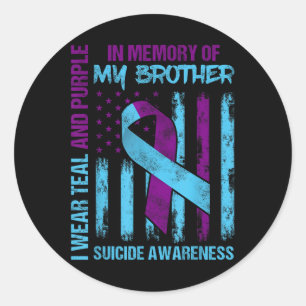 Sticker Rond Turquoise Violet Ruban Suicide Sensibilisation Ind