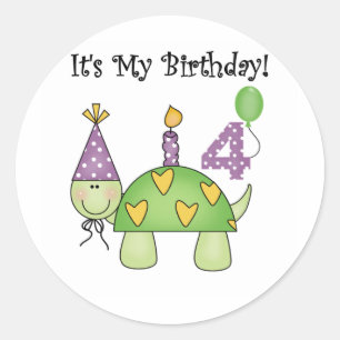 Sticker Rond Turtle 4th Birthday Tshirts et cadeaux