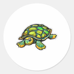 Sticker Rond Turtle Animal Turtle Green