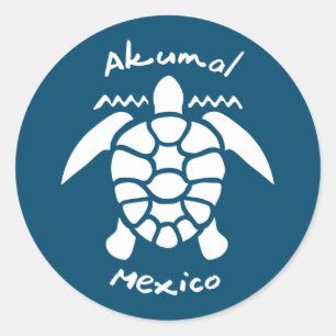 Sticker Rond Turtle Diving Akumal, Mexique