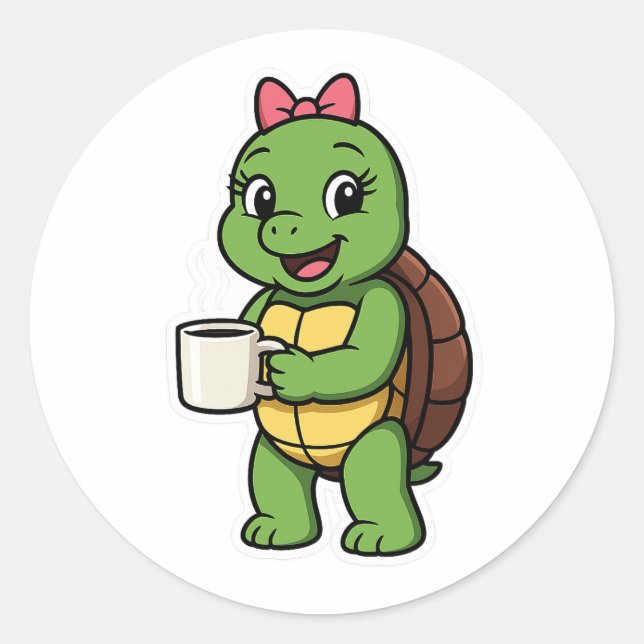 Sticker Rond Turtle drinking coffee (Devant)
